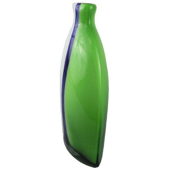 Vase Abstract Art Glass Free Form Flowing Design Oval Shape Interior Painted 11" - Picture 4 of 8